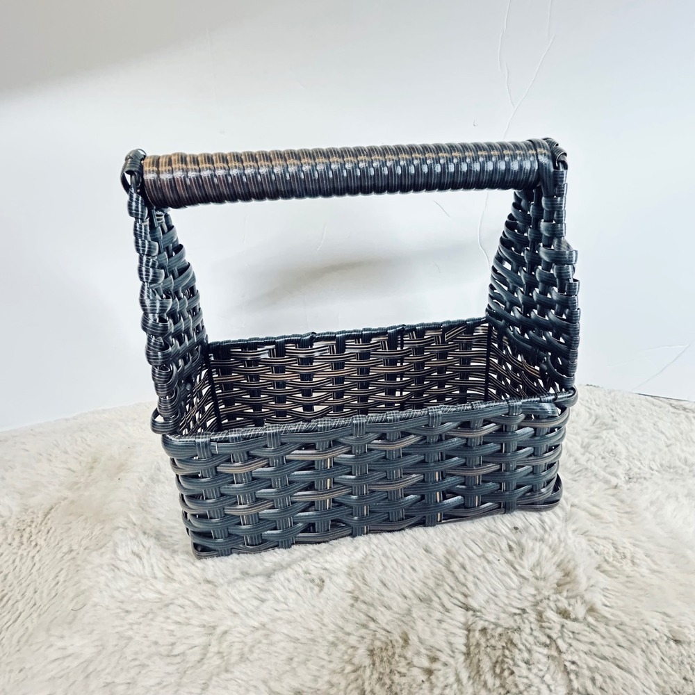 Woven Basket with Handle Storage‎ Organizer Shelf Decor Display Black Brown